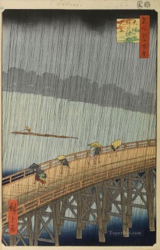 歌川広重 Painting - 江戸百景 歌川広重 浮世絵 安宅の新大橋に突然の雨